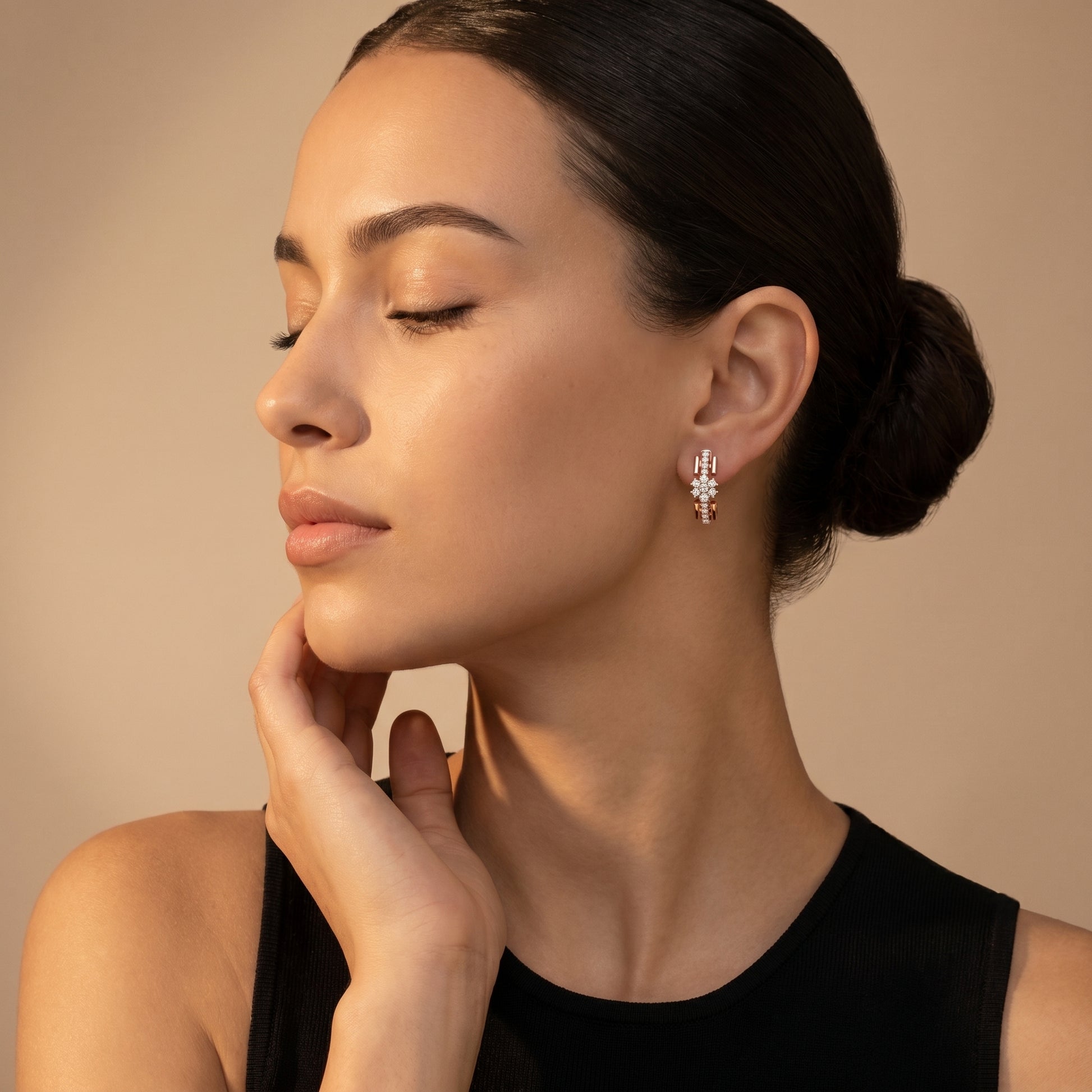 Round Cut Lab Grown Diamond Bloom Hoop Earrings in Rose Gold
