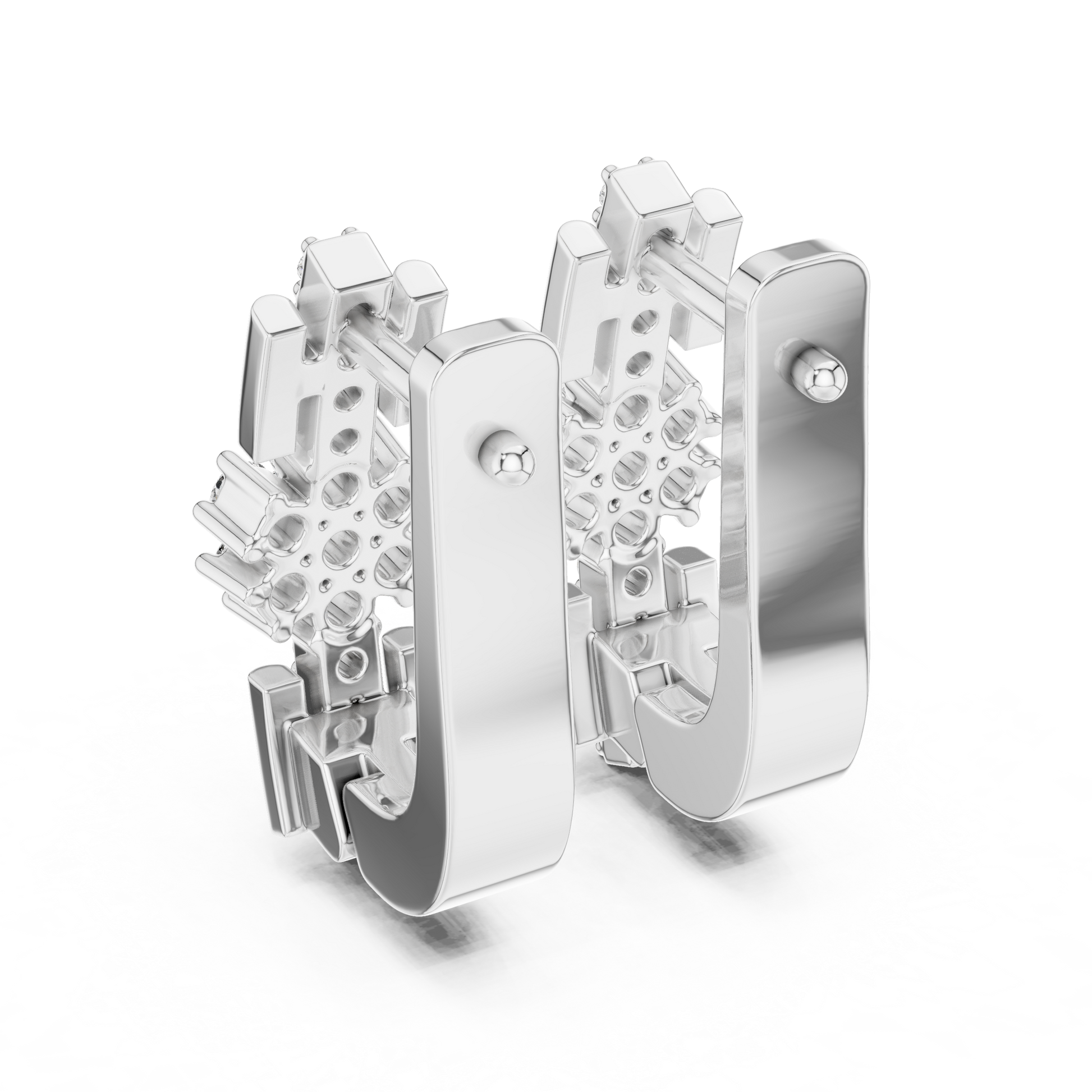 Round Cut Lab Grown Diamond Bloom Hoop Earrings in Silver