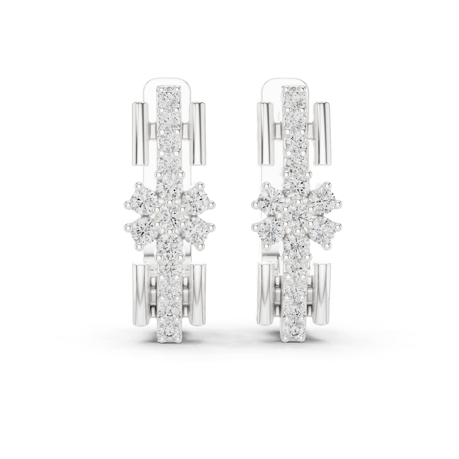Round Cut Lab Grown Diamond Bloom Hoop Earrings in Silver