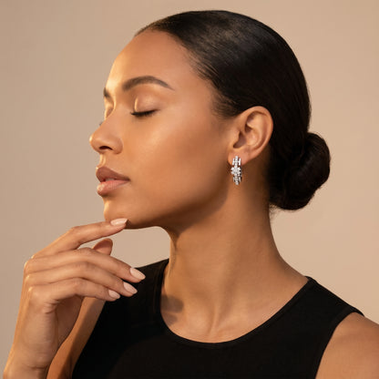 Round Cut Lab Grown Diamond Bloom Hoop Earrings in White Gold