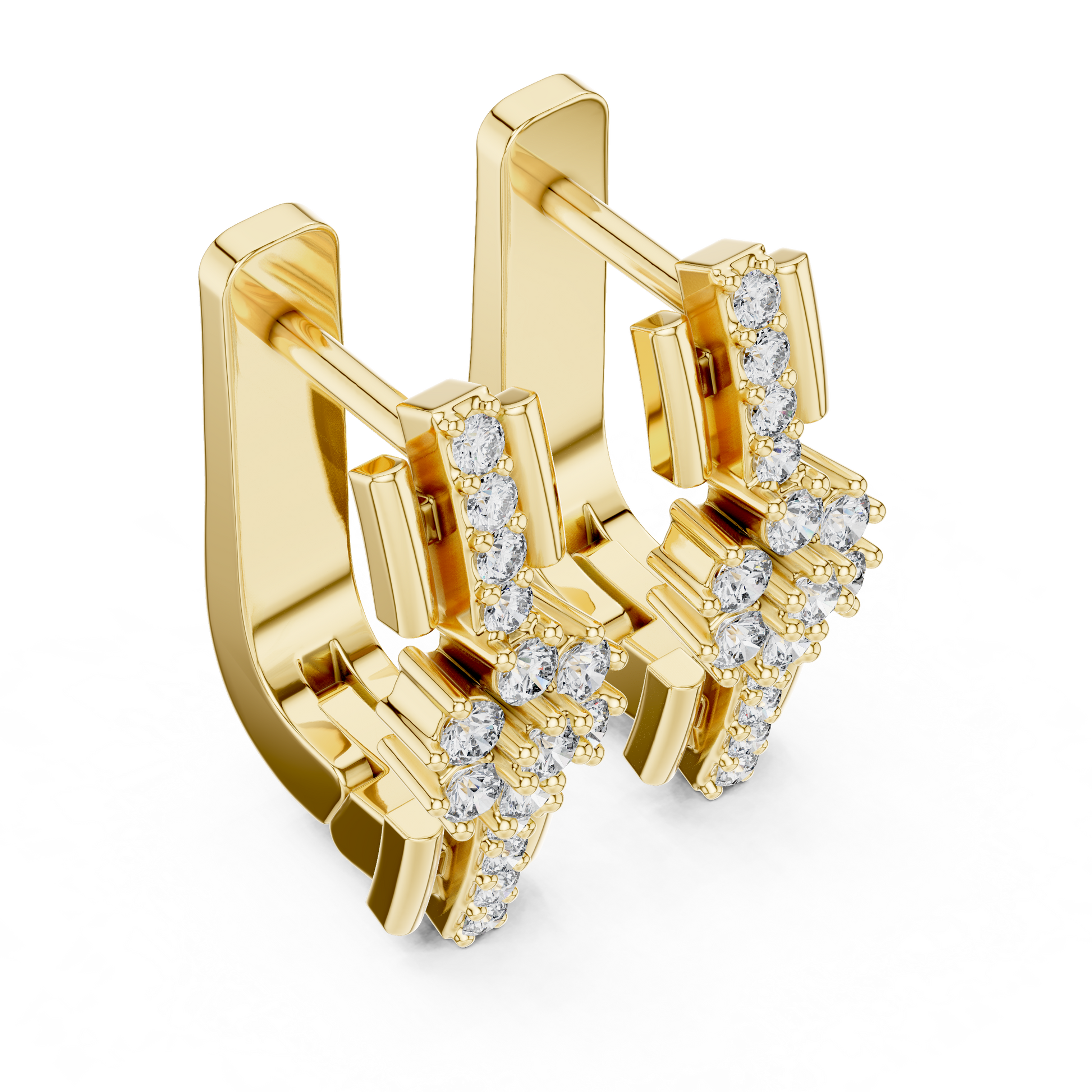 Round Cut Lab Grown Diamond Bloom Hoop Earrings in Yellow Gold