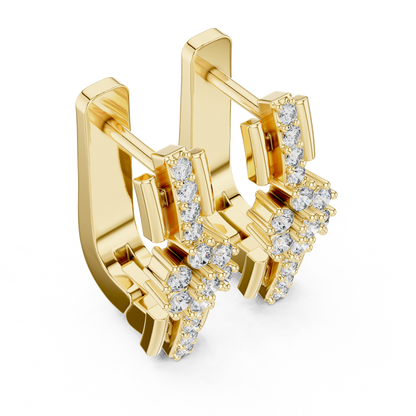 Round Cut Lab Grown Diamond Bloom Hoop Earrings in Yellow Gold