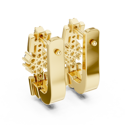 Round Cut Lab Grown Diamond Bloom Hoop Earrings in Yellow Gold