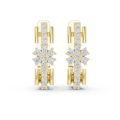 Round Cut Lab Grown Diamond Bloom Hoop Earrings in Yellow Gold