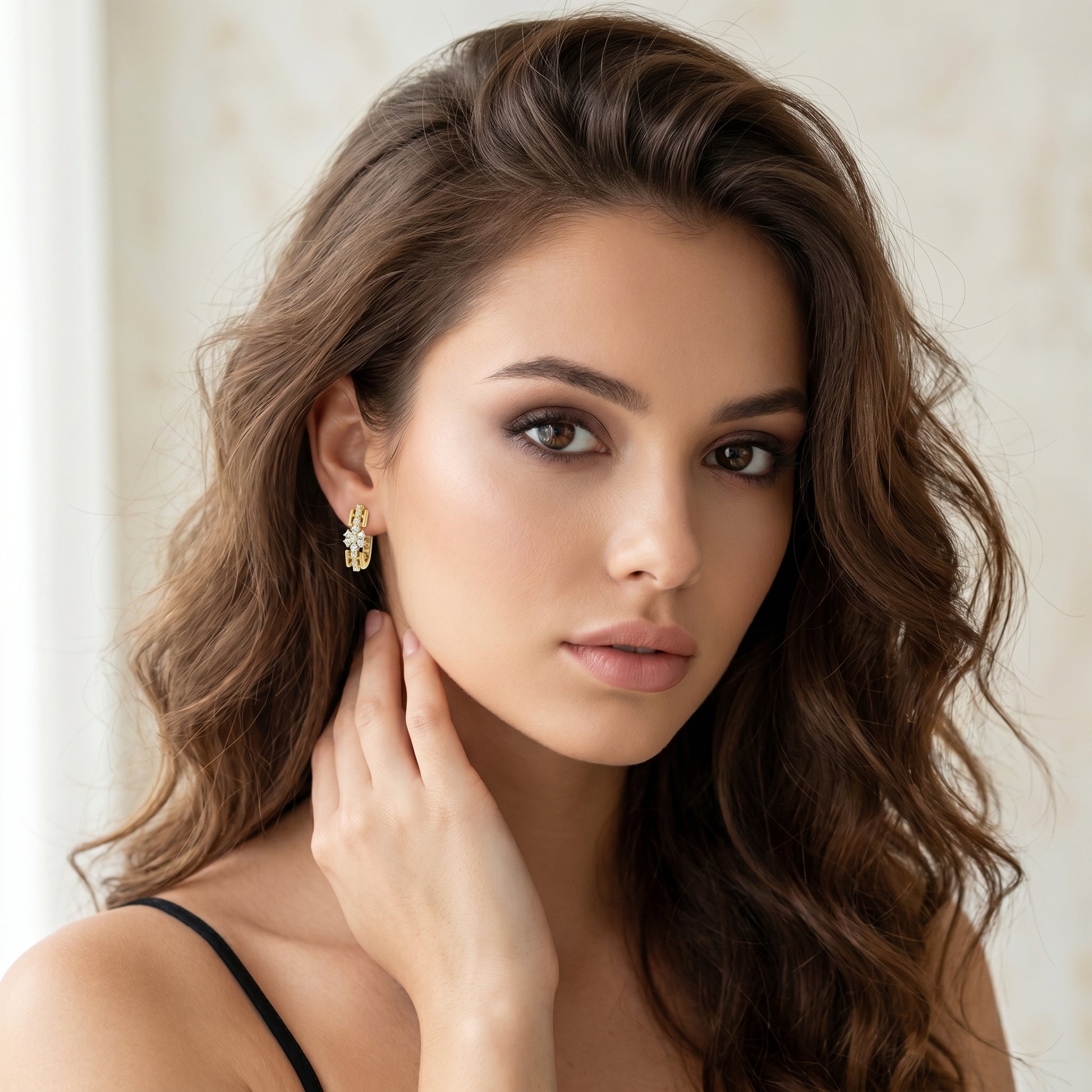 Round Cut Lab Grown Diamond Bloom Hoop Earrings in Yellow Gold