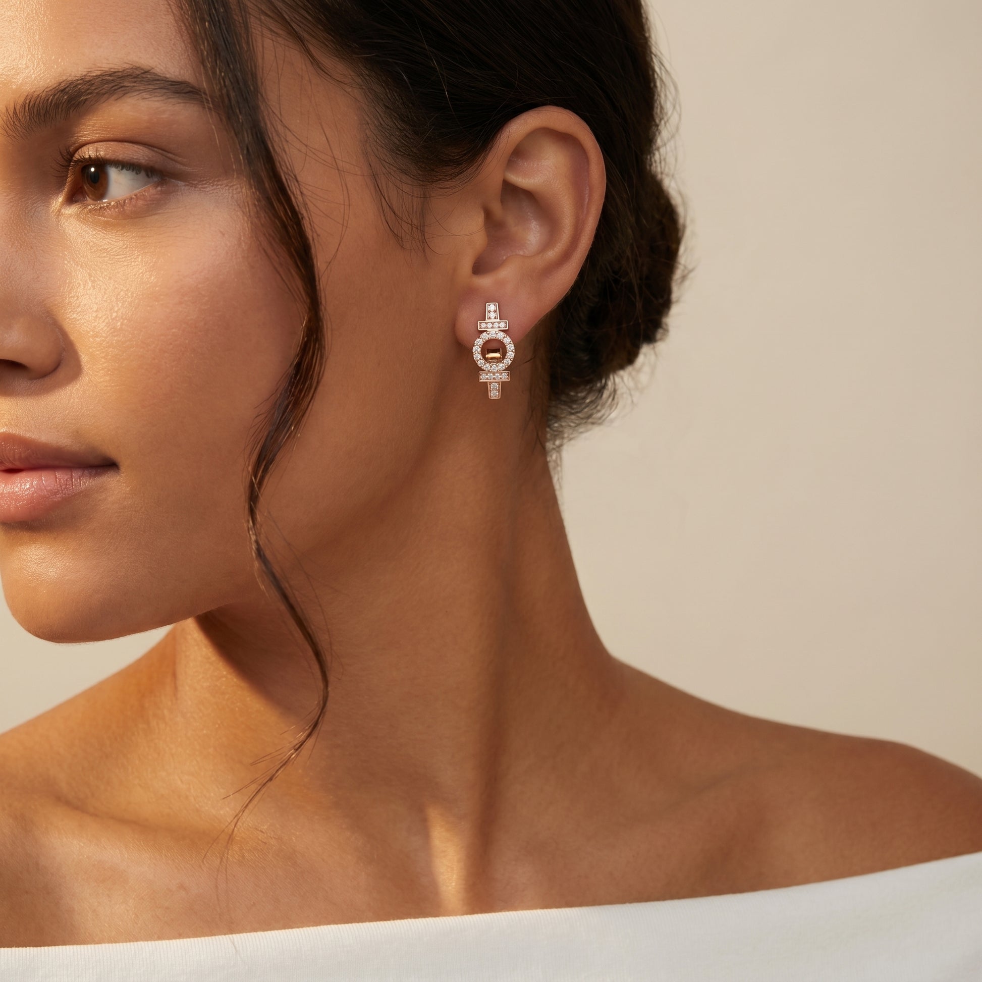Round Cut Lab Grown Diamond Hoop Earrings in Rose Gold
