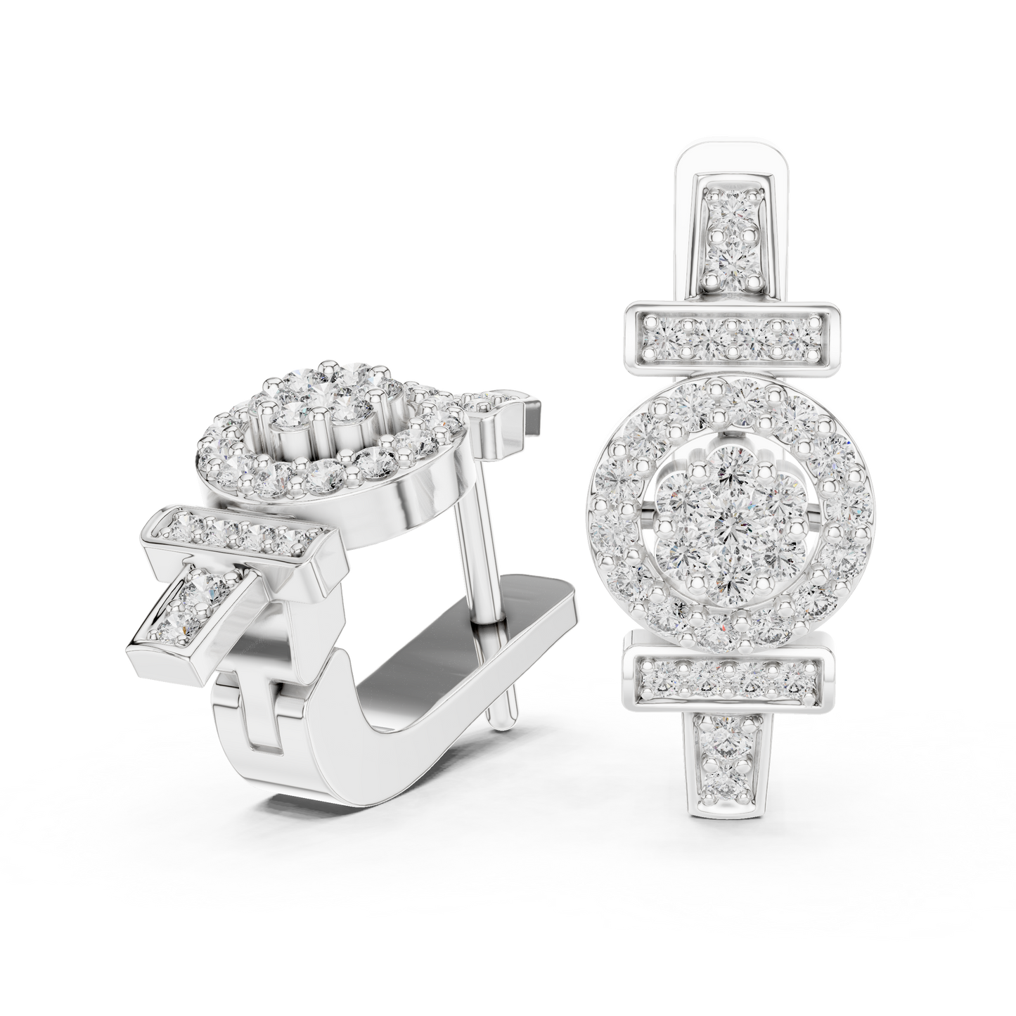 Round Cut Lab Grown Diamond Hoop Earrings in Silver