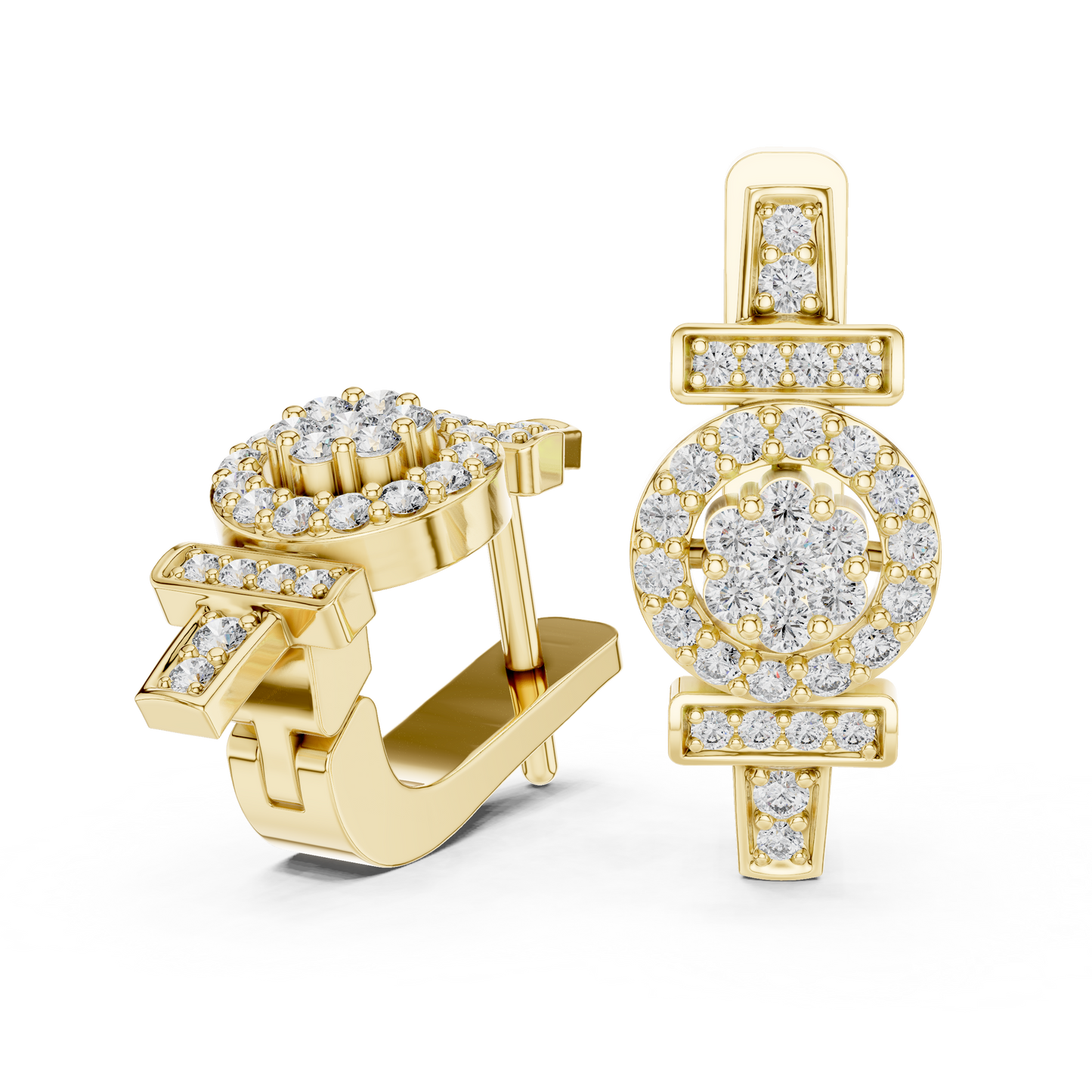 Round Cut Lab Grown Diamond Hoop Earrings in Yellow Gold