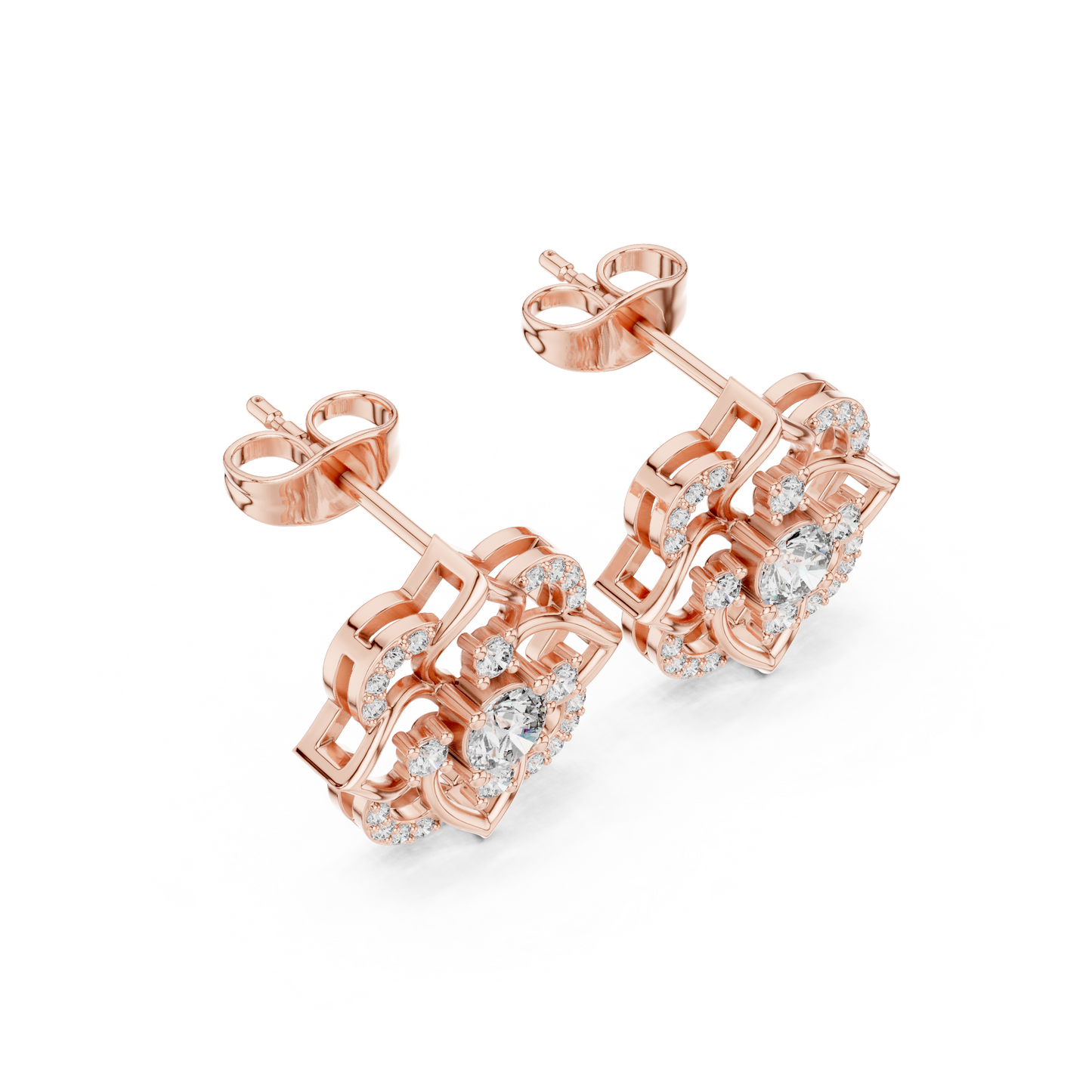 Round Cut Lab Grown Diamond Stud Earrings in Rose Gold