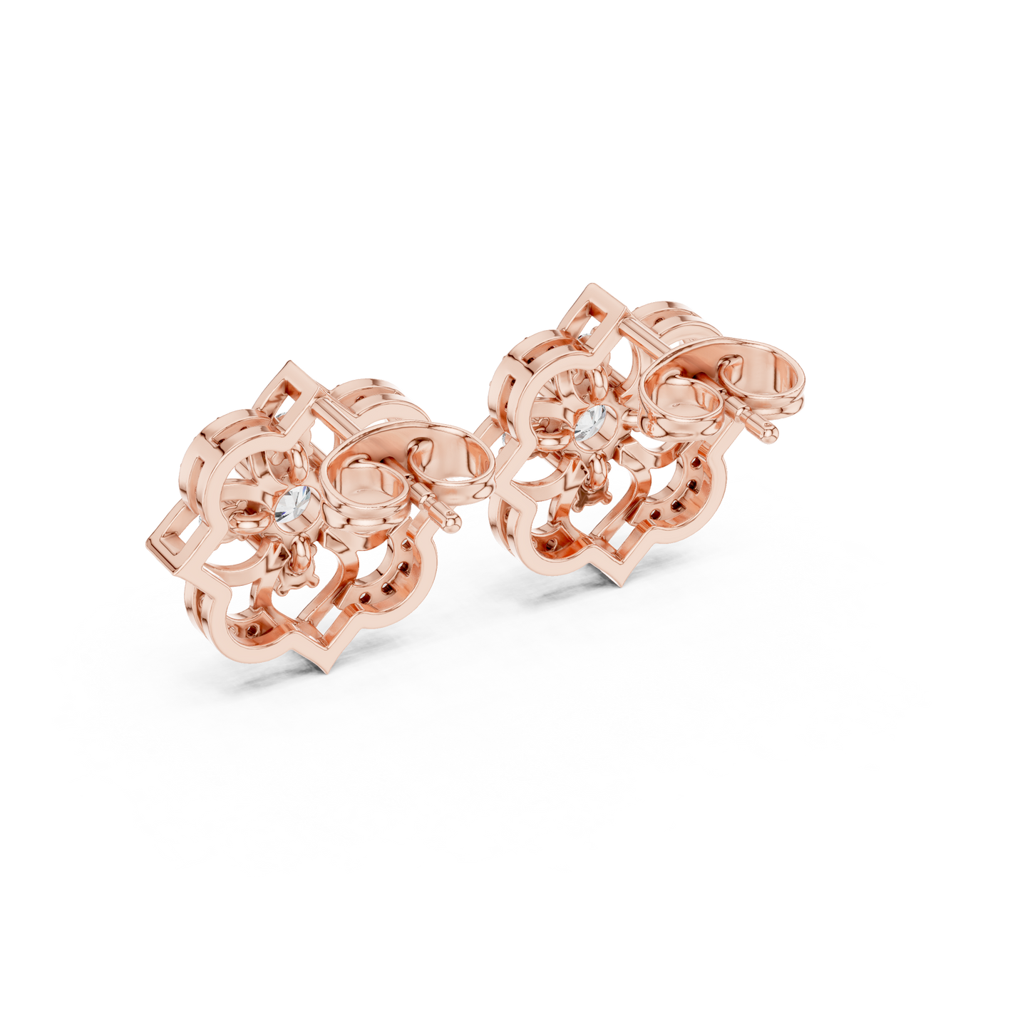 Round Cut Lab Grown Diamond Stud Earrings in Rose Gold