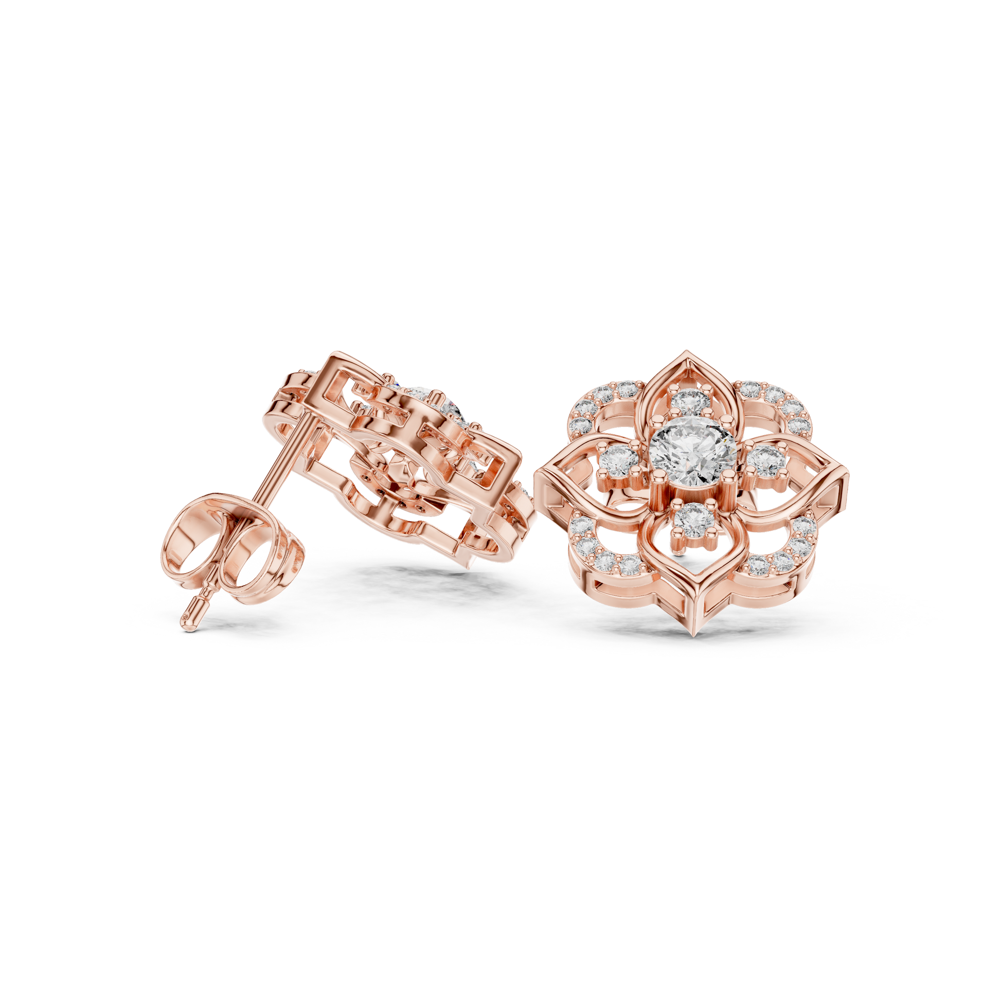 Round Cut Lab Grown Diamond Stud Earrings in Rose Gold