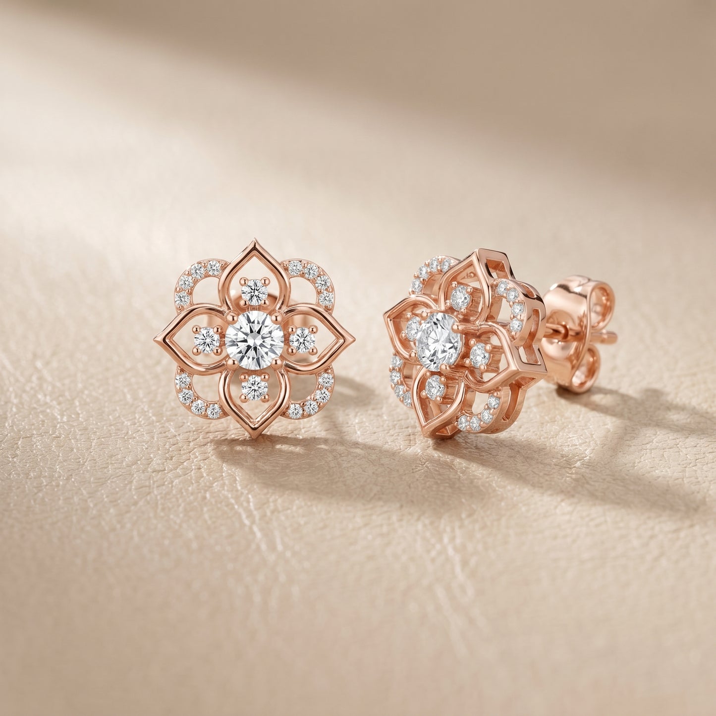 Round Cut Lab Grown Diamond Stud Earrings in Rose Gold
