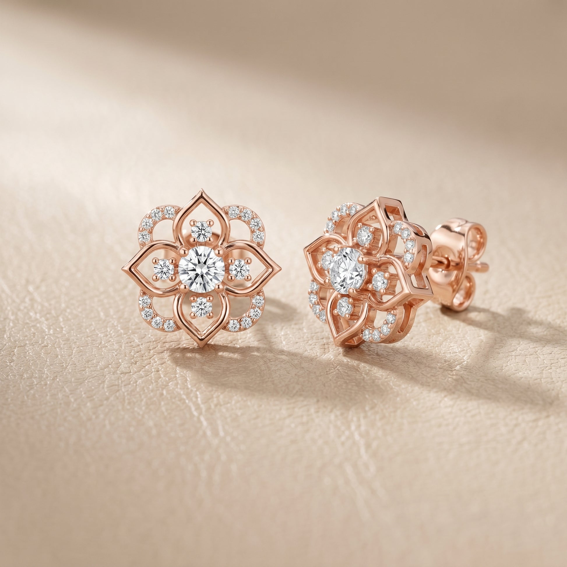 Round Cut Lab Grown Diamond Stud Earrings in Rose Gold