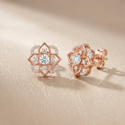 Round Cut Lab Grown Diamond Stud Earrings in Rose Gold