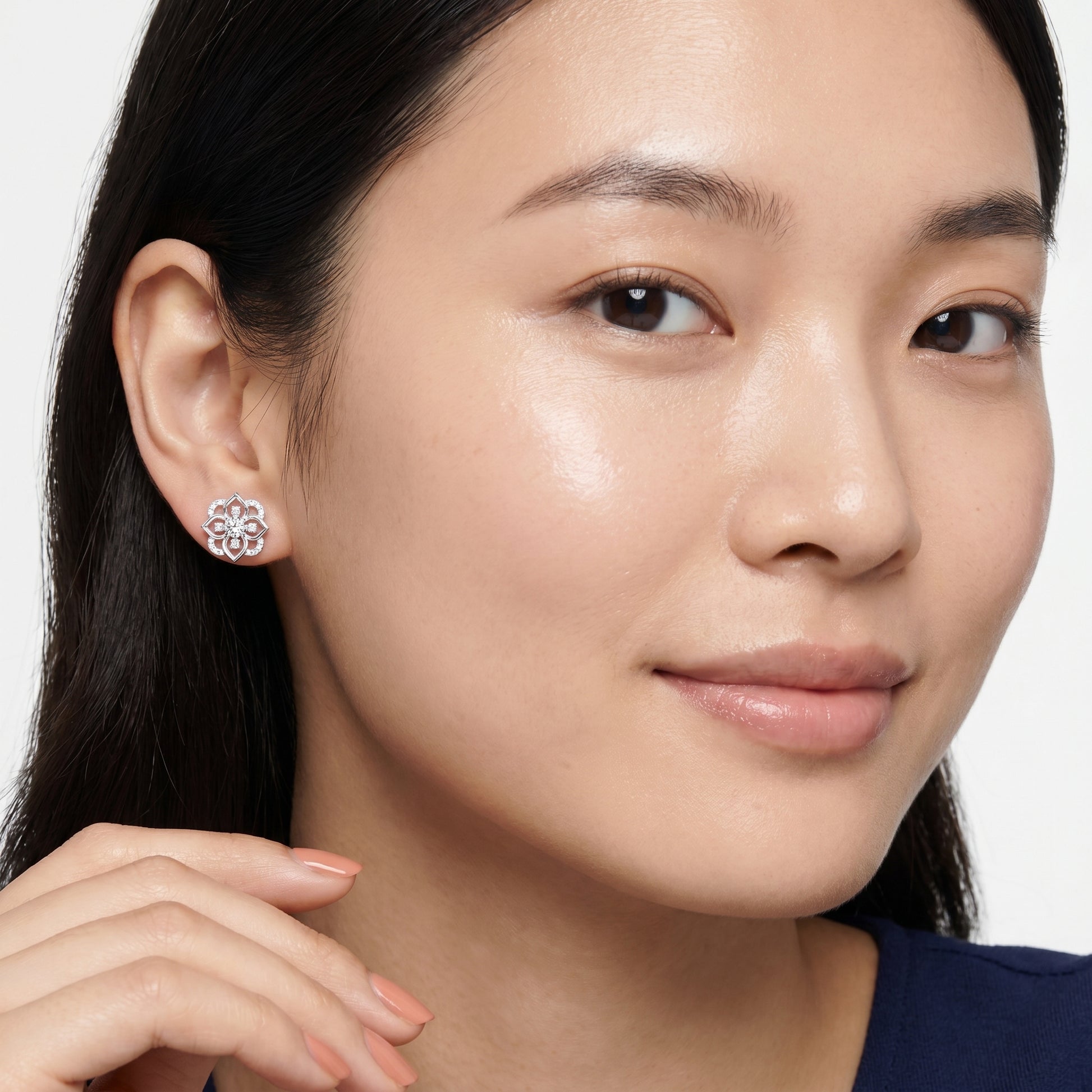 Round Cut Lab Grown Diamond Stud Earrings in Silver