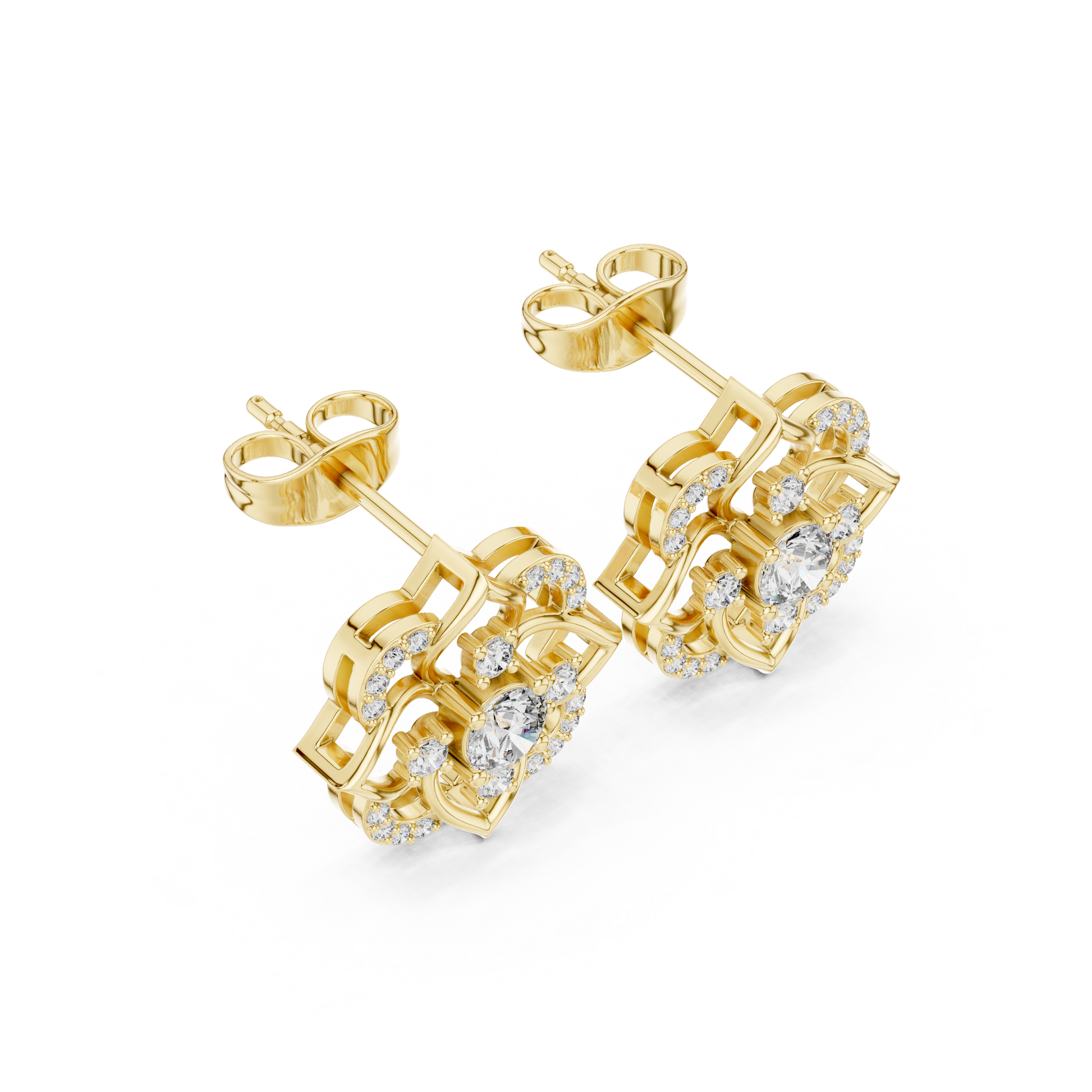 Round Cut Lab Grown Diamond Stud Earrings in Yellow Gold