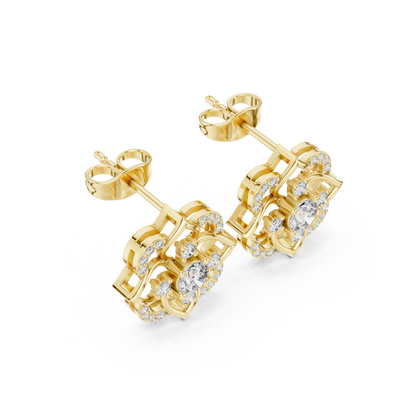 Round Cut Lab Grown Diamond Stud Earrings in Yellow Gold