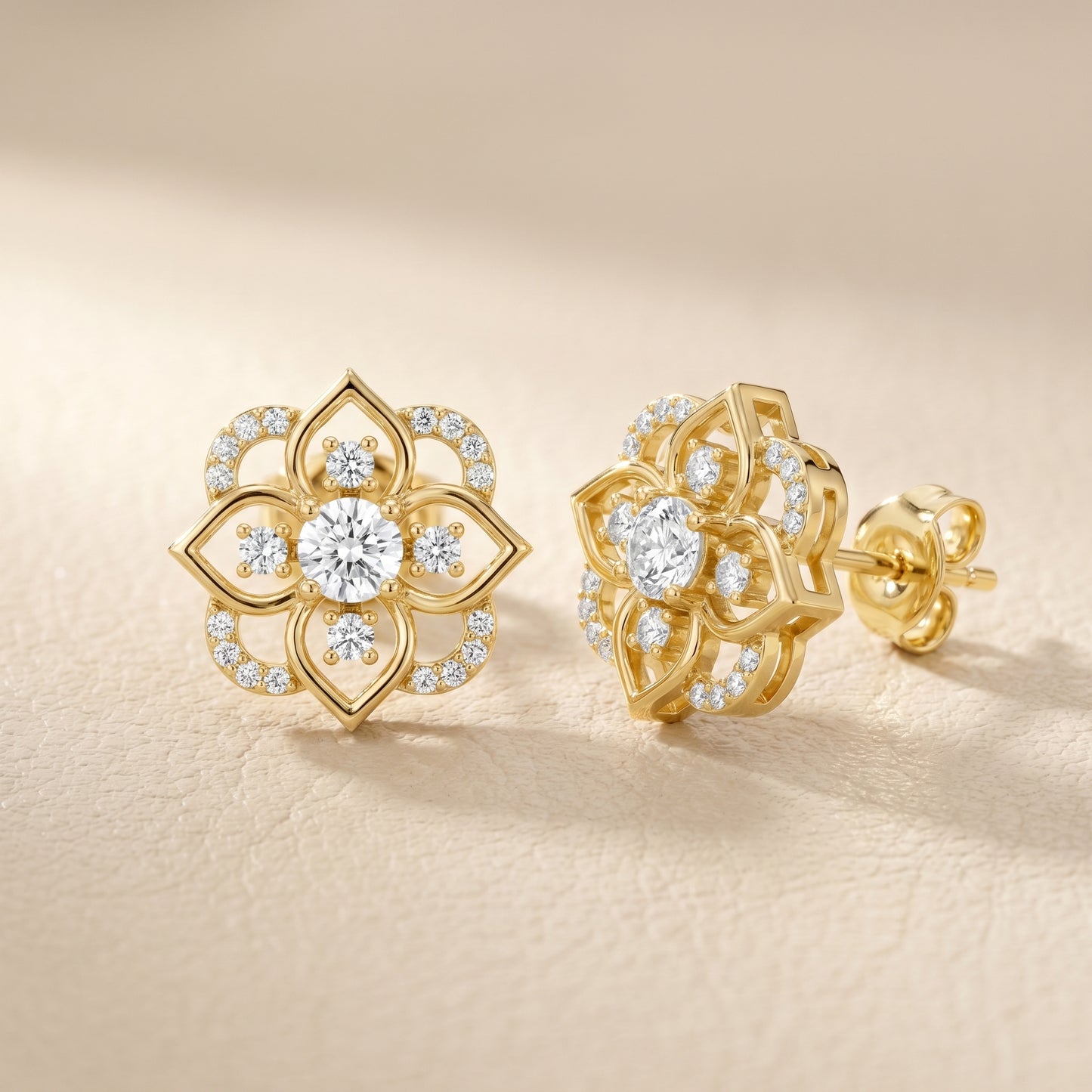 Round Cut Lab Grown Diamond Stud Earrings in Yellow Gold