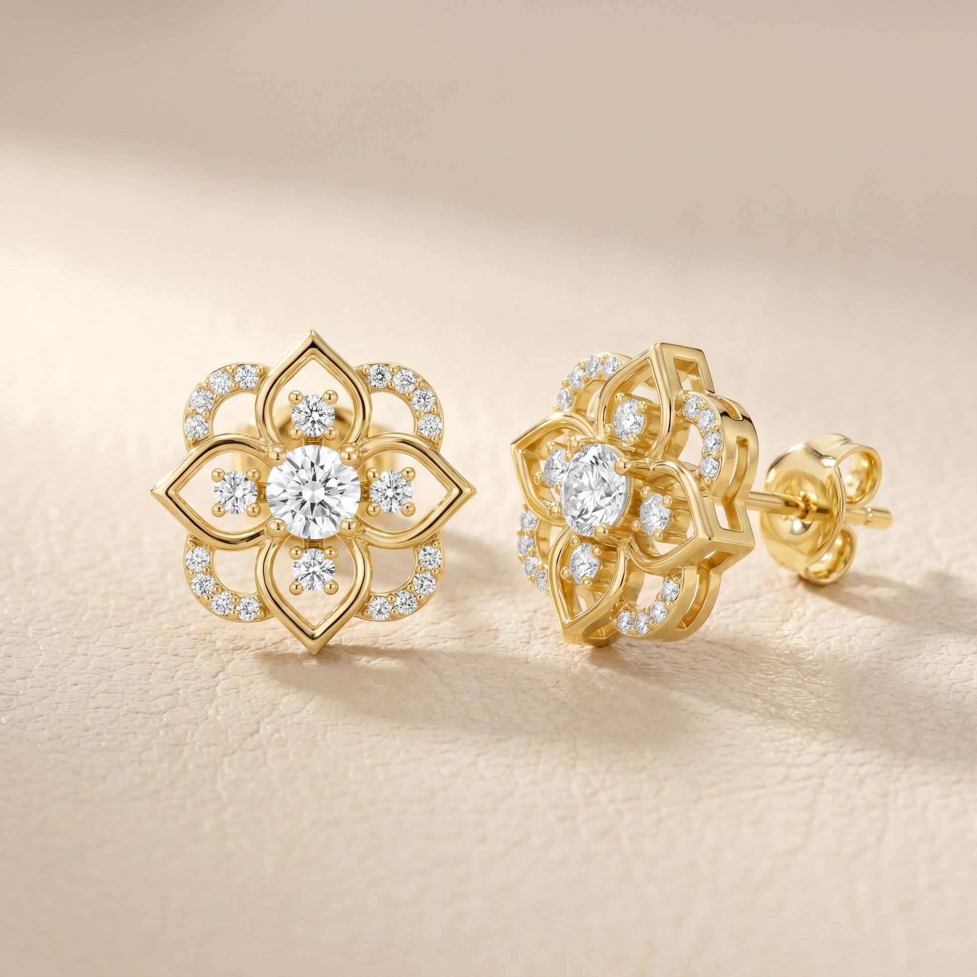 Round Cut Lab Grown Diamond Stud Earrings in Yellow Gold