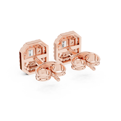 Emerald Round Cut Lab Grown Diamond Stud Earrings in Rose Gold