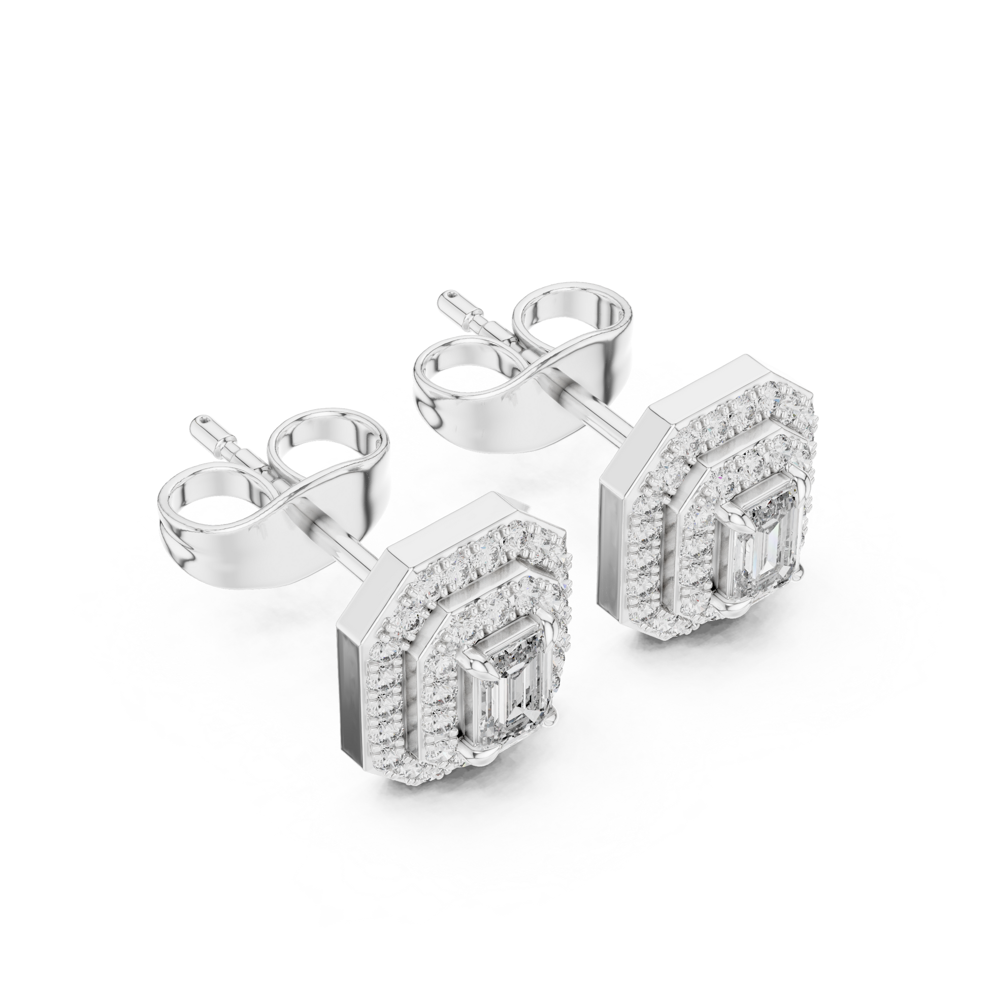 Emerald Round Cut Lab Grown Diamond Stud Earrings in Platinum