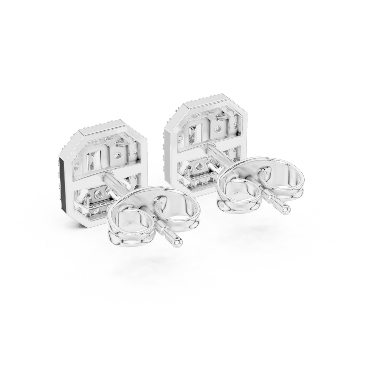 Emerald Round Cut Lab Grown Diamond Stud Earrings in White Gold