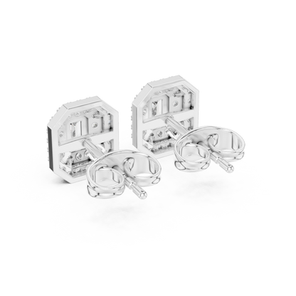 Emerald Round Cut Lab Grown Diamond Stud Earrings in White Gold