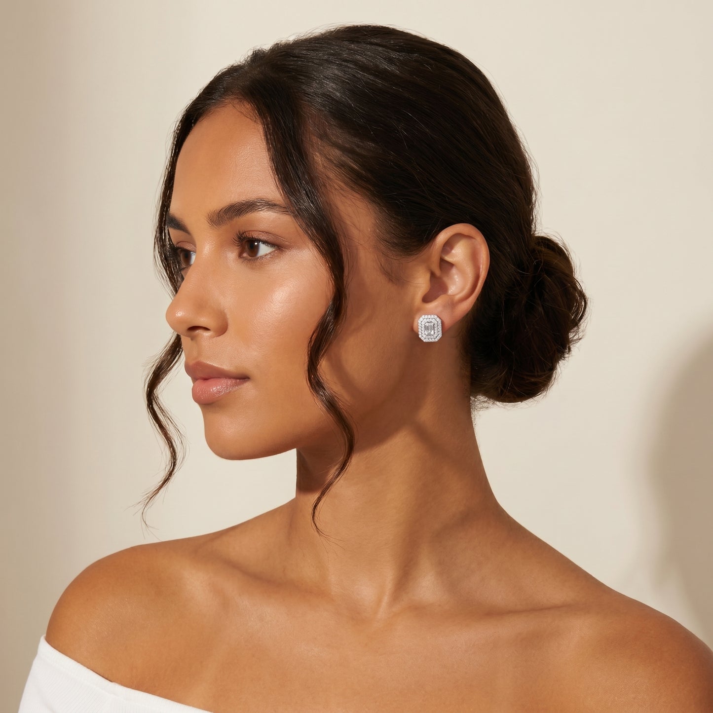 Emerald Round Cut Lab Grown Diamond Stud Earrings in Platinum