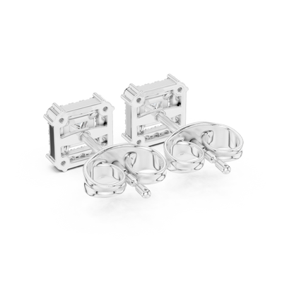 Princess Round Cut Lab Grown Diamond Stud Earrings in White Gold