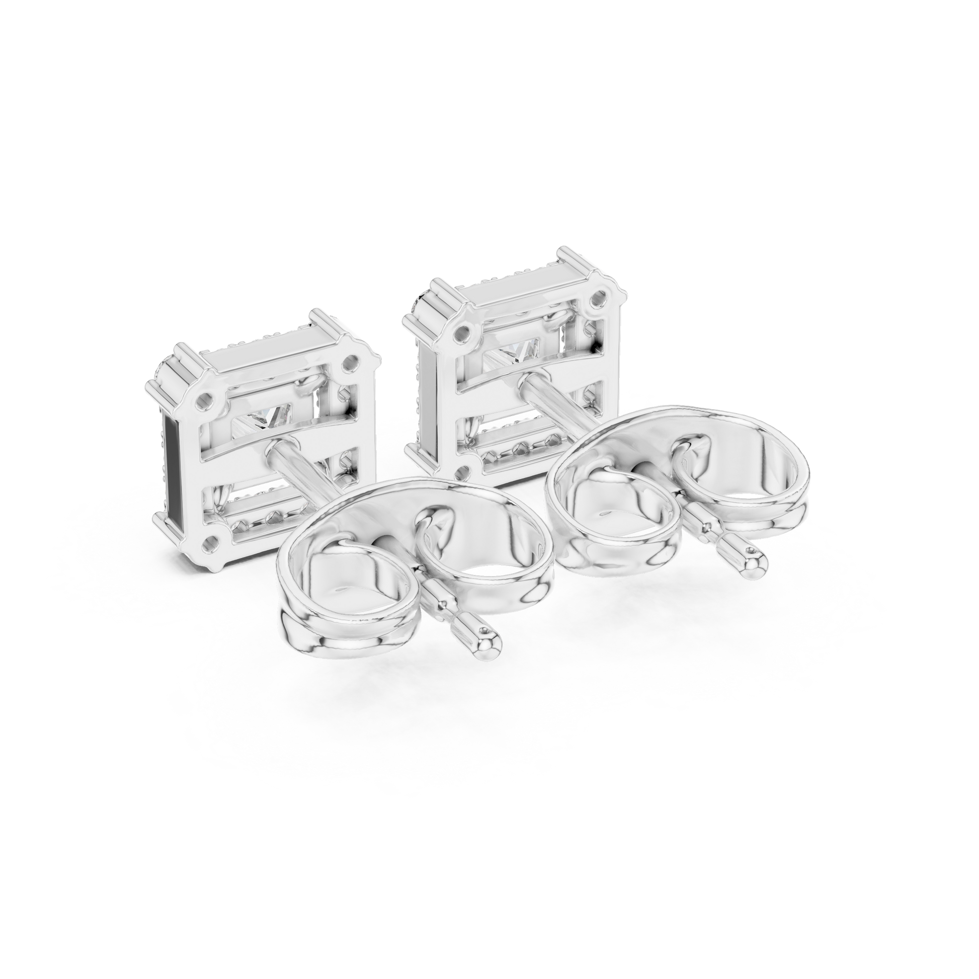 Princess Round Cut Lab Grown Diamond Stud Earrings in Silver