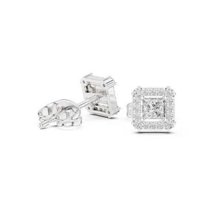 Princess Round Cut Lab Grown Diamond Stud Earrings in Silver