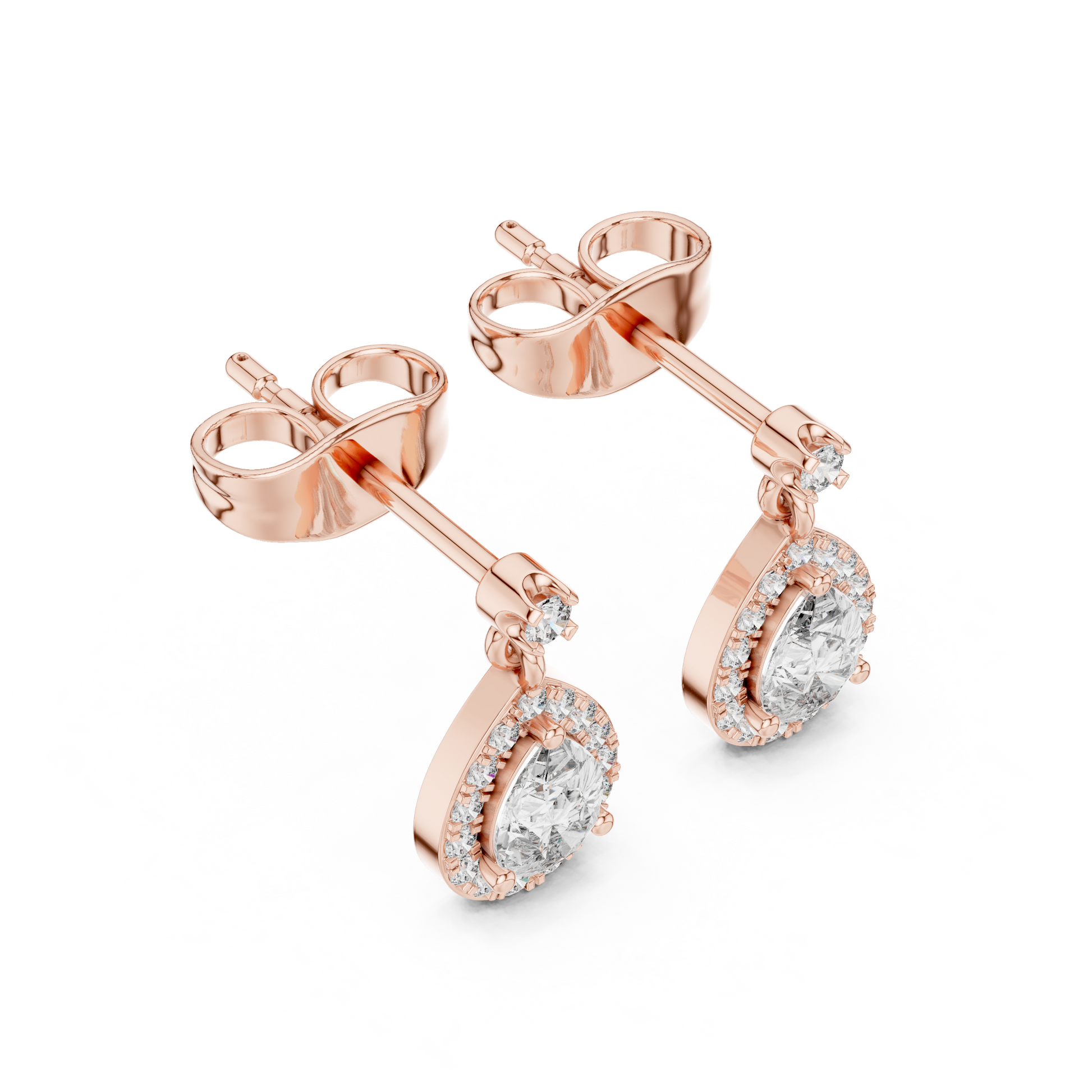 Pear Round Cut Lab Grown Diamond Stud Earrings in Rose Gold