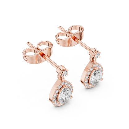 Pear Round Cut Lab Grown Diamond Stud Earrings in Rose Gold