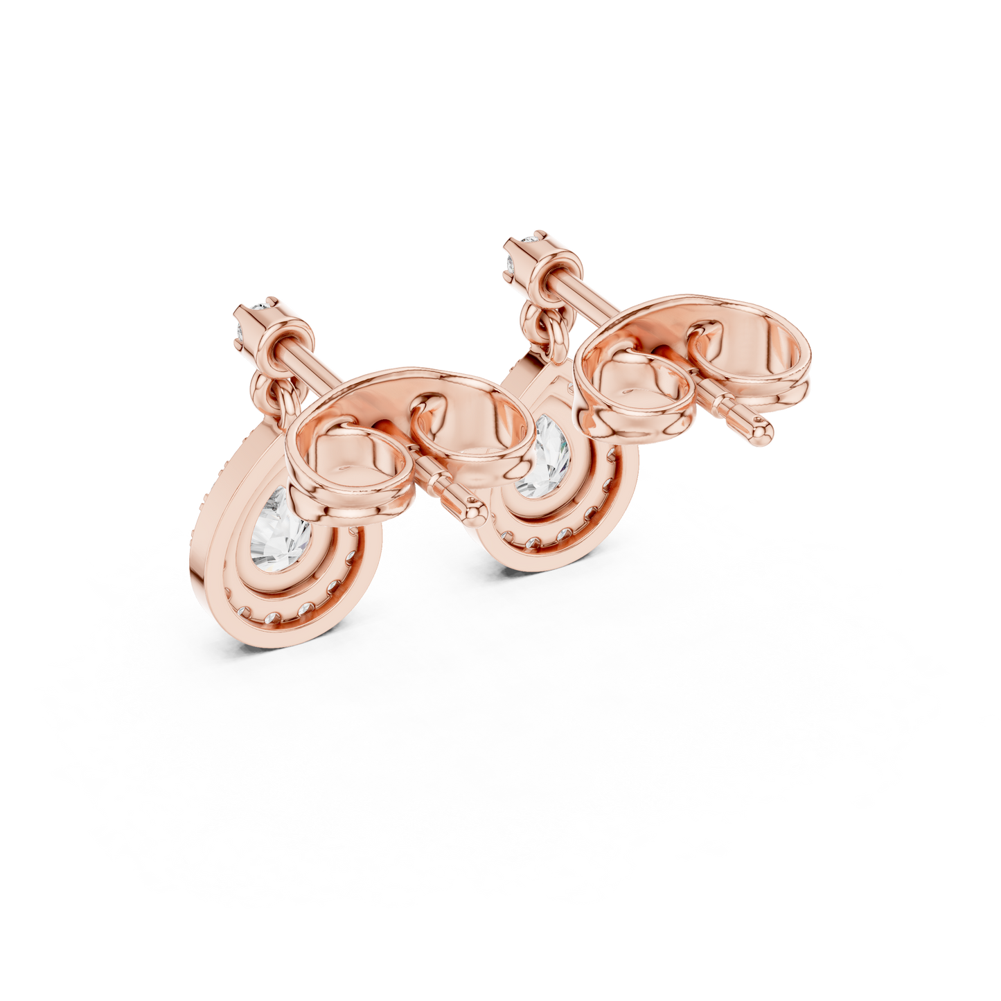 Pear Round Cut Lab Grown Diamond Stud Earrings in Rose Gold