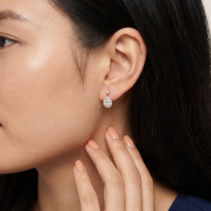 Pear Round Cut Lab Grown Diamond Stud Earrings in Rose Gold