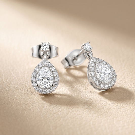 Pear Round Cut Lab Grown Diamond Stud Earrings in White Gold