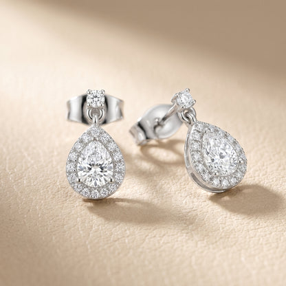 Pear Round Cut Lab Grown Diamond Stud Earrings in Silver