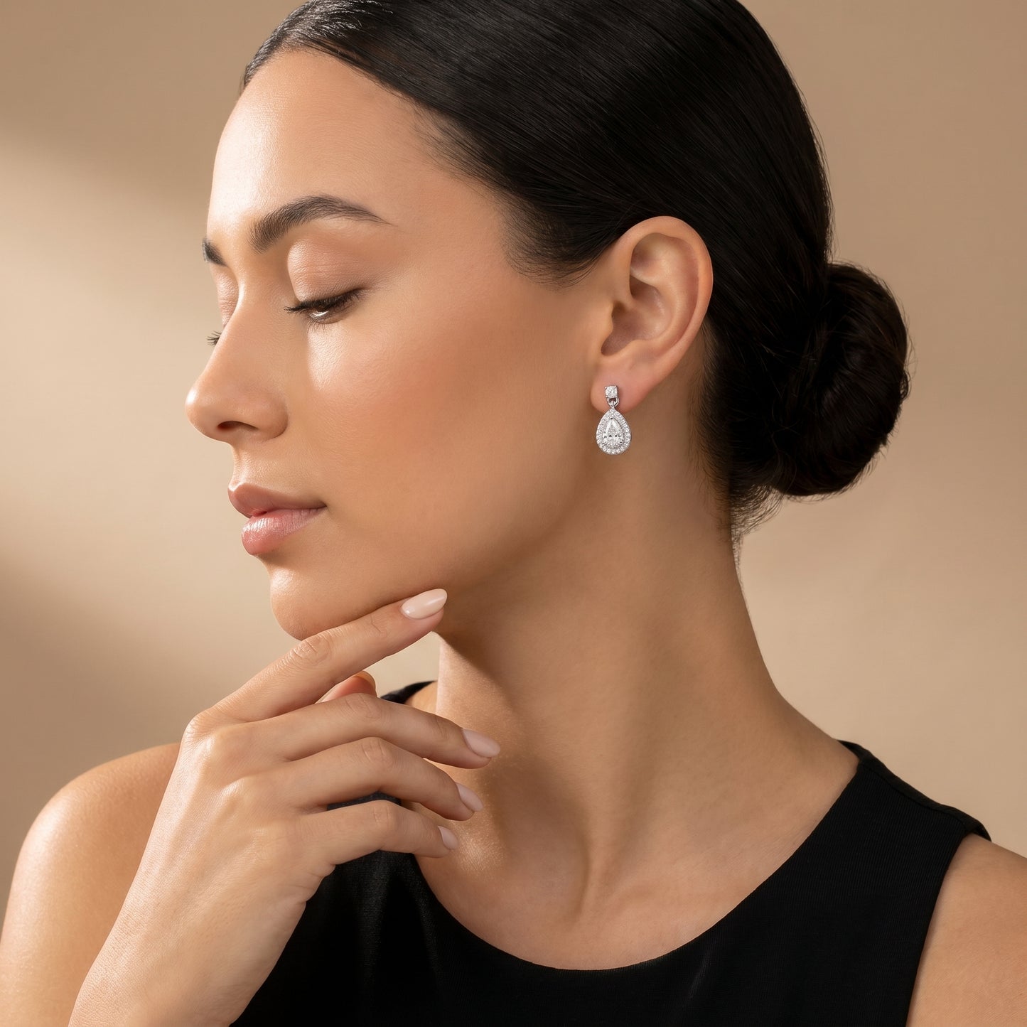 Pear Round Cut Lab Grown Diamond Stud Earrings in White Gold