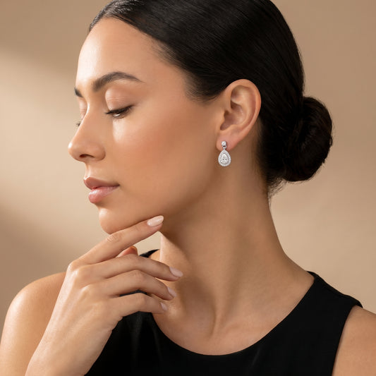 Pear Round Cut Lab Grown Diamond Stud Earrings in White Gold