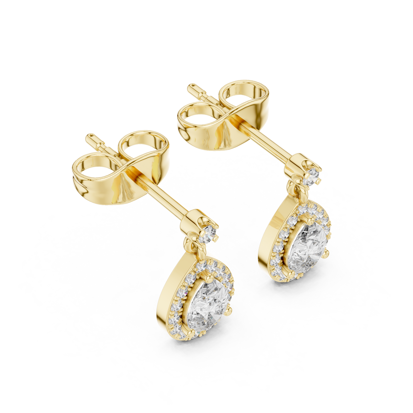 Pear Round Cut Lab Grown Diamond Stud Earrings in Yellow Gold