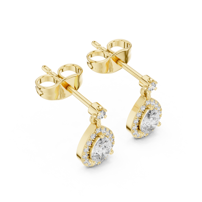 Pear Round Cut Lab Grown Diamond Stud Earrings in Yellow Gold