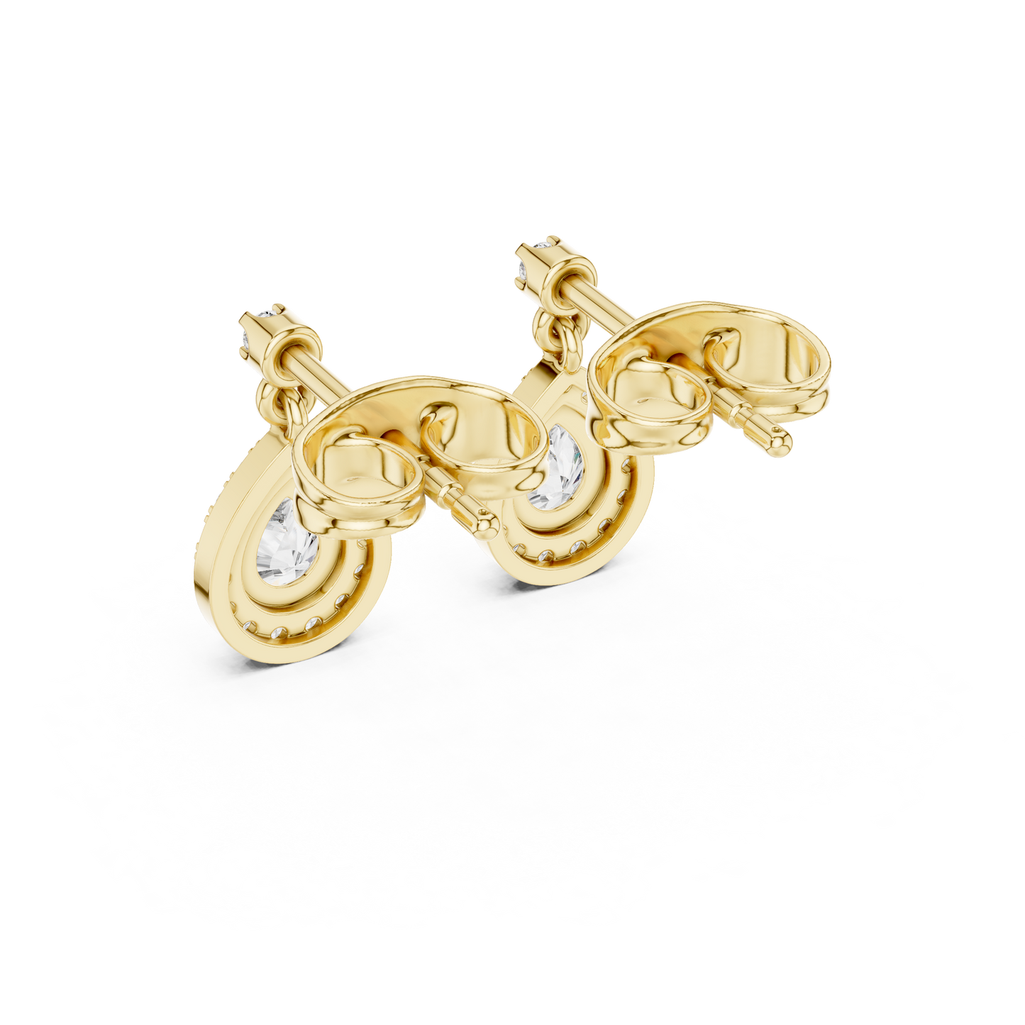 Pear Round Cut Lab Grown Diamond Stud Earrings in Yellow Gold