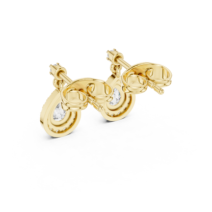 Pear Round Cut Lab Grown Diamond Stud Earrings in Yellow Gold