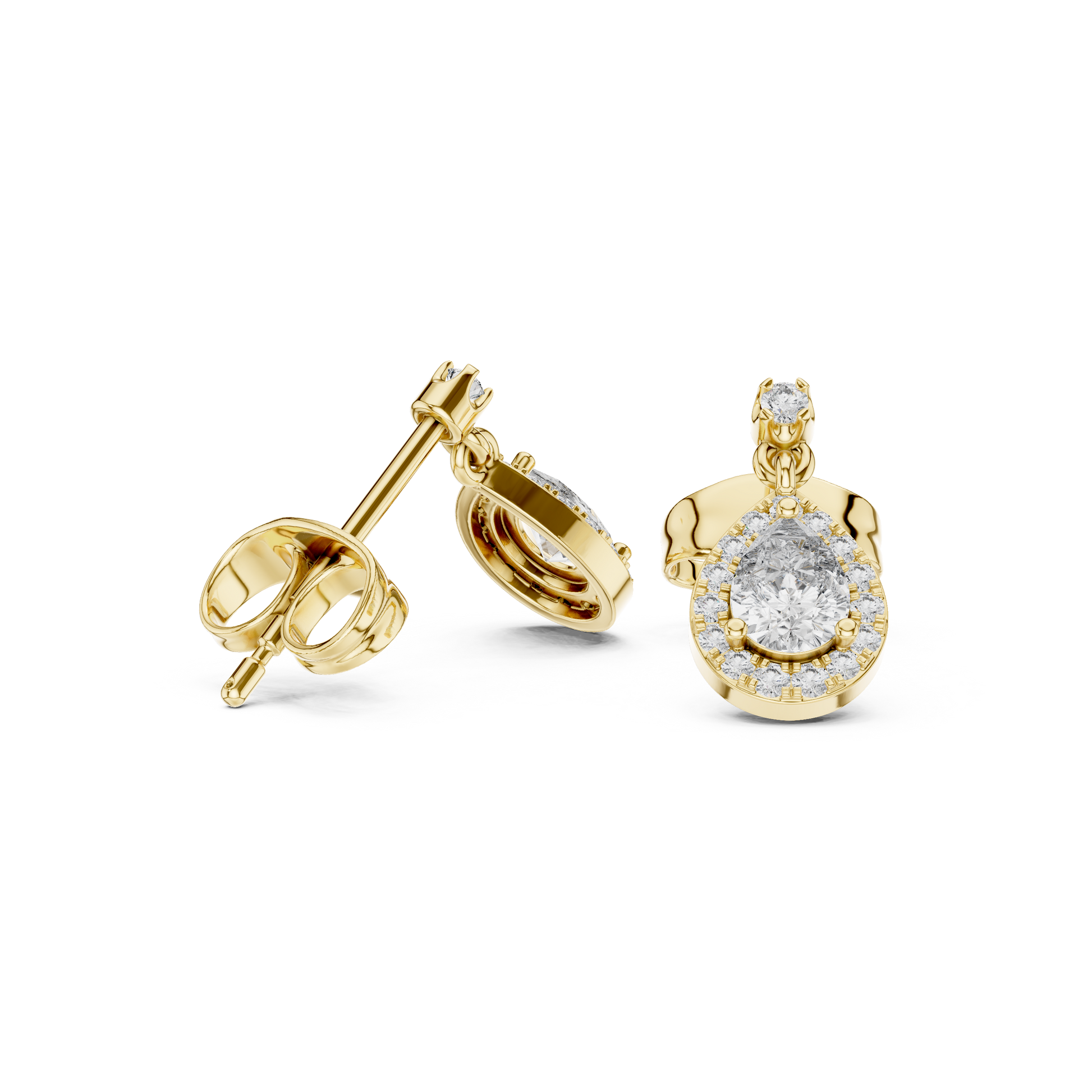 Pear Round Cut Lab Grown Diamond Stud Earrings in Yellow Gold