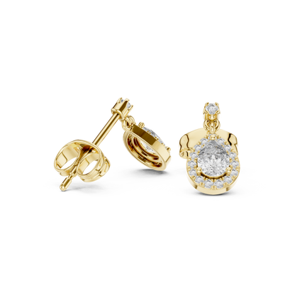 Pear Round Cut Lab Grown Diamond Stud Earrings in Yellow Gold