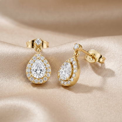 Pear Round Cut Lab Grown Diamond Stud Earrings in Yellow Gold