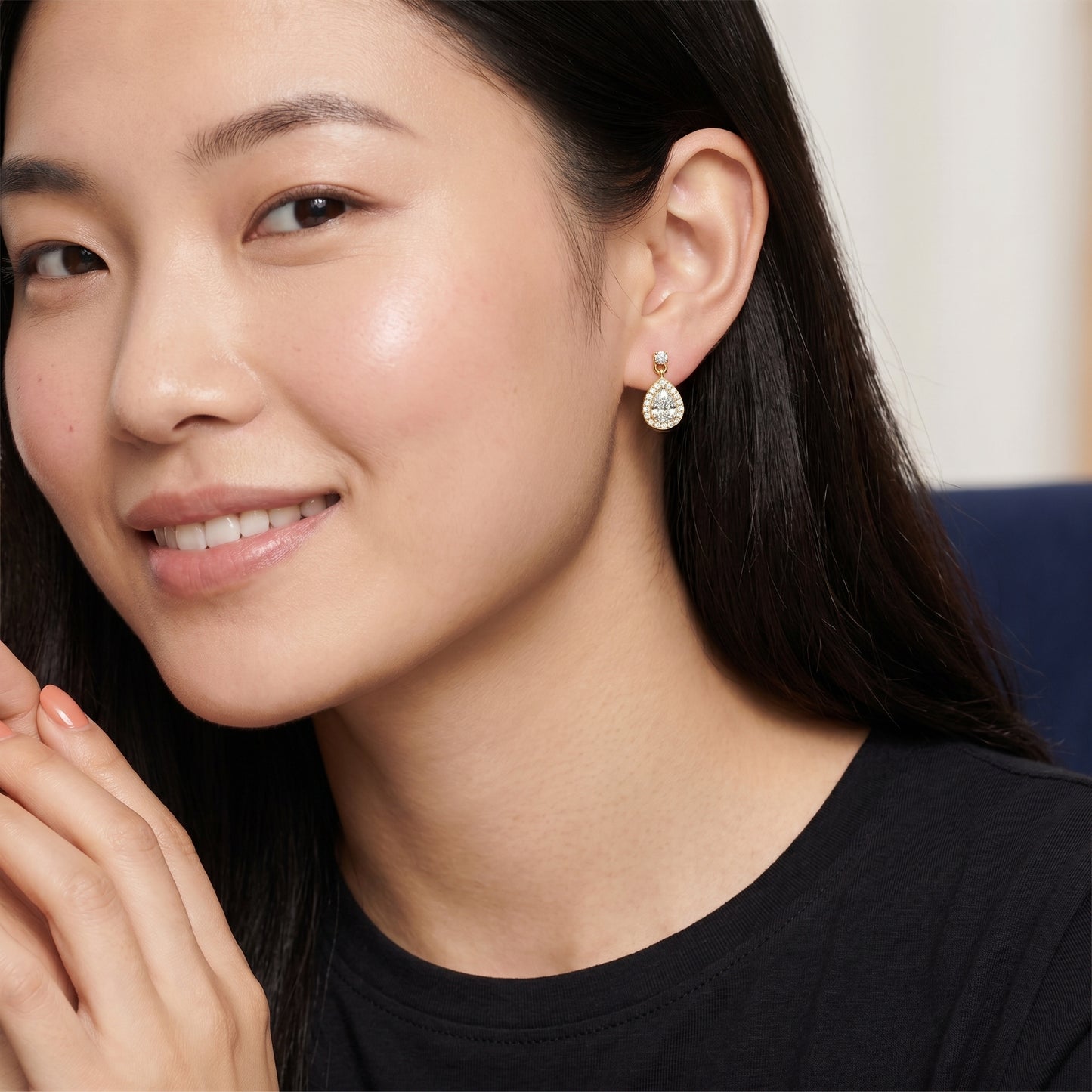 Pear Round Cut Lab Grown Diamond Stud Earrings in Yellow Gold
