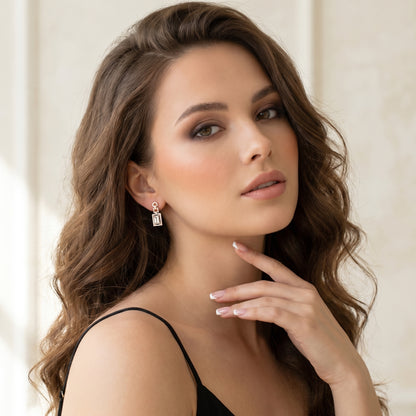 Emerald Round Cut Lab Grown Diamond Stud Earrings in Rose Gold