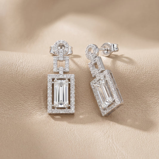 Emerald Round Cut Lab Grown Diamond Stud Earrings in White Gold