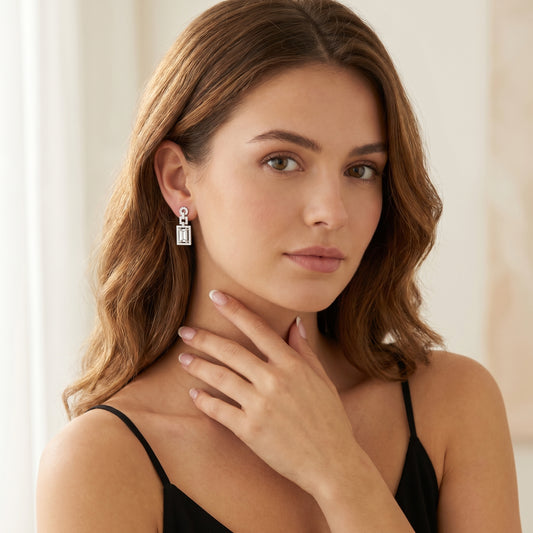 Emerald Round Cut Lab Grown Diamond Stud Earrings in White Gold